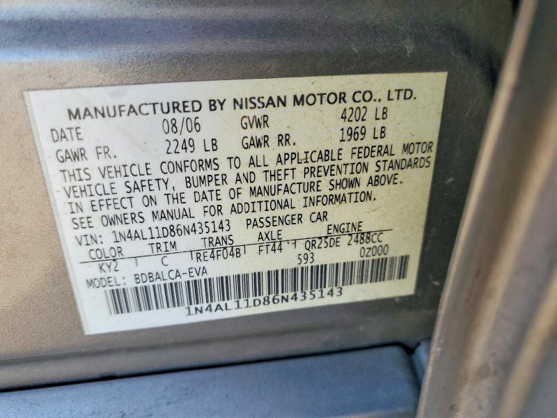 Продажа на аукционе авто 2006 Nissan Altima, vin: 1N4AL11D86N435143, номер лота: 64088616