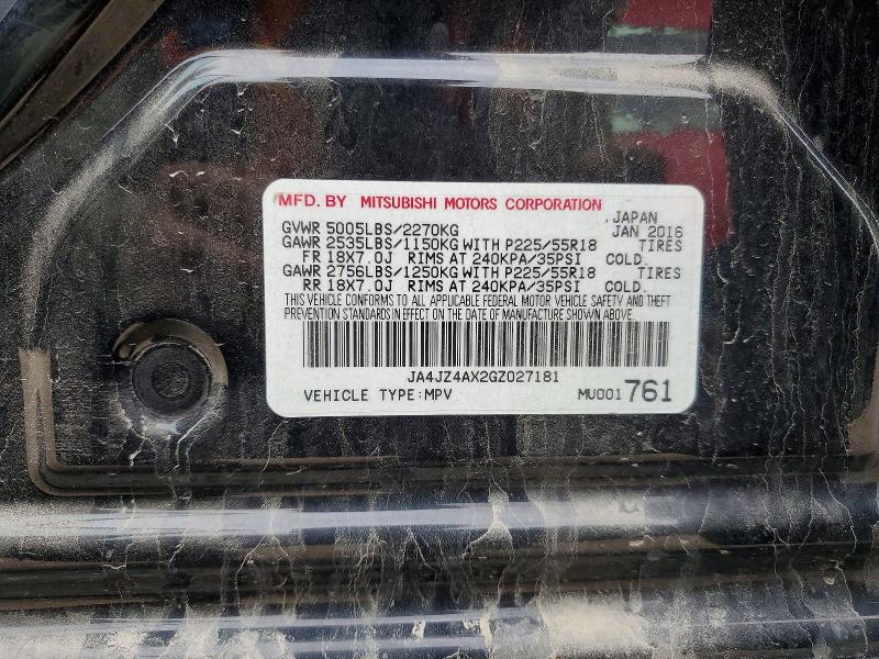 Aukcja sprzedaży 2016 Mitsubishi Outlander, vin: JA4JZ4AX2GZ027181, numer aukcji: 63592546