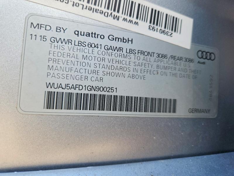 66054836 :رقم المزاد ، WUAJ5AFD1GN900251 vin ، 2016 Audi S8 مزاد بيع