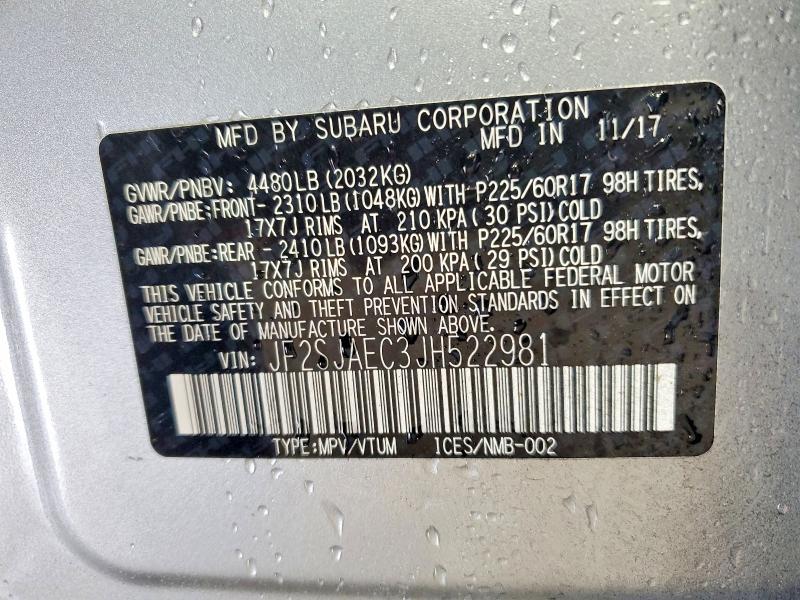 65557516 :رقم المزاد ، JF2SJAEC3JH522981 vin ، 2018 Subaru Forester مزاد بيع