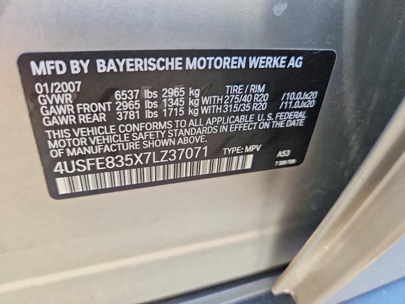 2007 Bmw X5 მანქანა იყიდება აუქციონზე, vin: 4USFE835X7LZ37071, აუქციონის ნომერი: 63766716