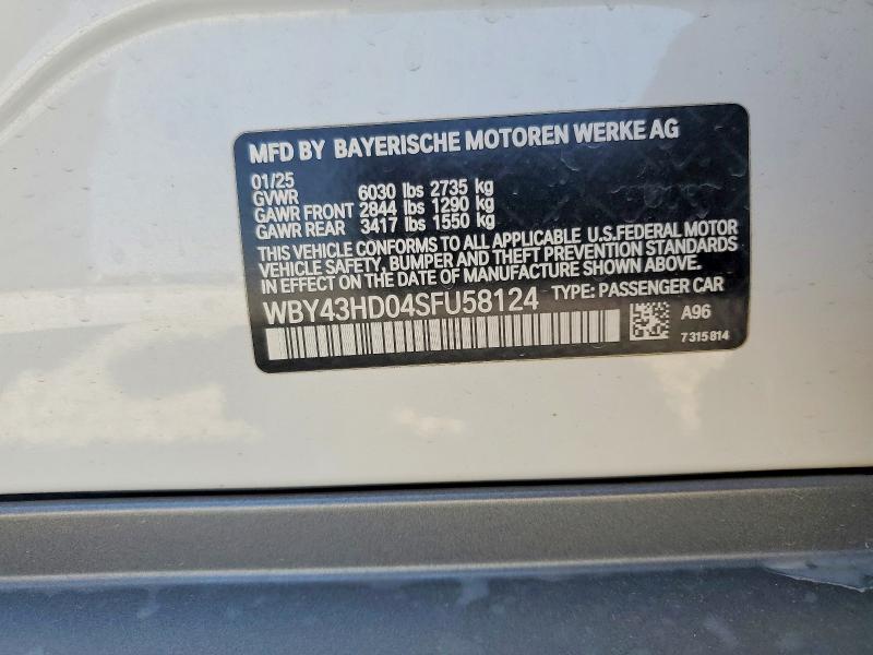 Aukcja sprzedaży 2025 Bmw I4, vin: WBY43HD04SFU58124, numer aukcji: 63605186