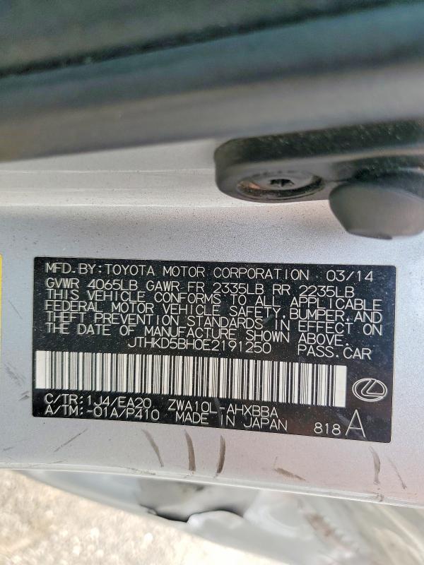 Aukcja sprzedaży 2014 Lexus Ct, vin: JTHKD5BH0E2191250, numer aukcji: 66767306