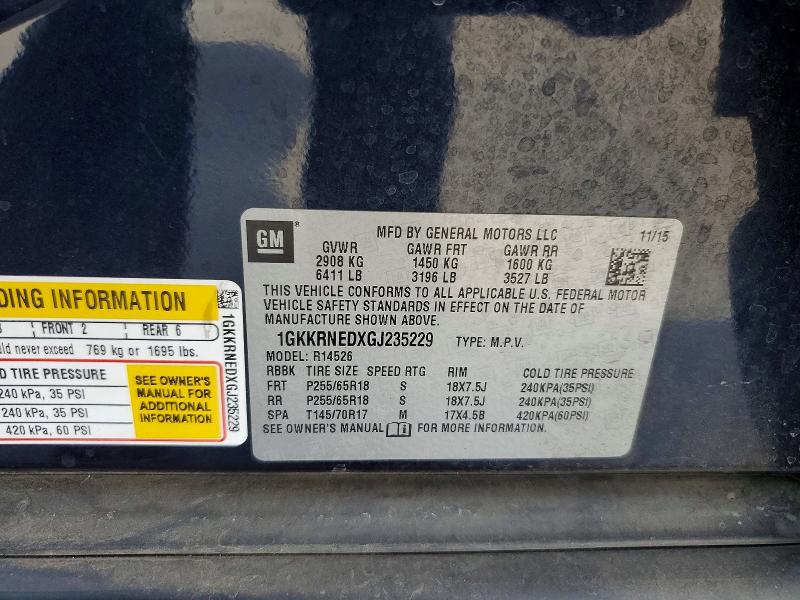 65516346 :رقم المزاد ، 1GKKRNEDXGJ235229 vin ، 2016 Gmc Acadia مزاد بيع