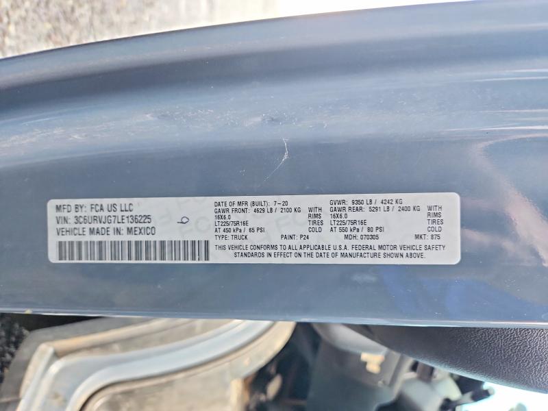 2020 Ram Promaster 3500 მანქანა იყიდება აუქციონზე, vin: 3C6URVJG7LE136225, აუქციონის ნომერი: 63308206