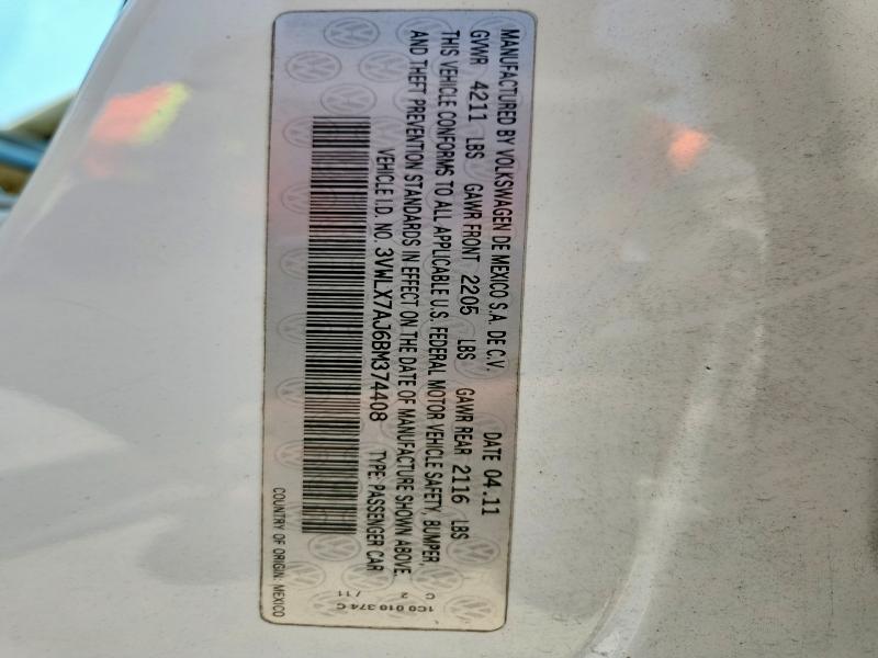 Aukcja sprzedaży 2011 Volkswagen Jetta, vin: 3VWLX7AJ6BM374408, numer aukcji: 64212276