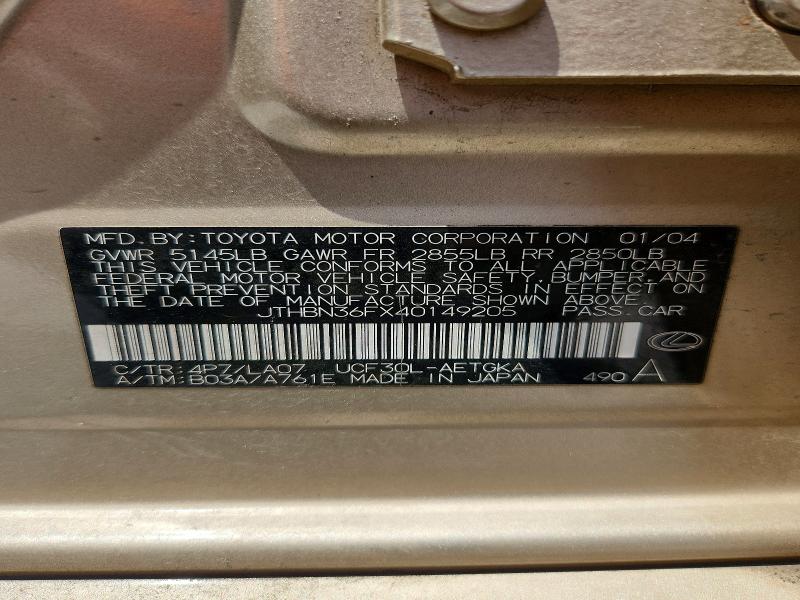 Продажа на аукционе авто 2004 Lexus Ls, vin: JTHBN36FX40149205, номер лота: 64294356