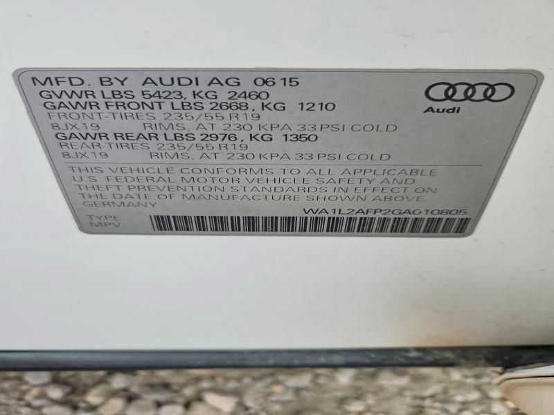 Продажа на аукционе авто 2016 Audi Q5, vin: WA1L2AFP2GA010805, номер лота: 64343236