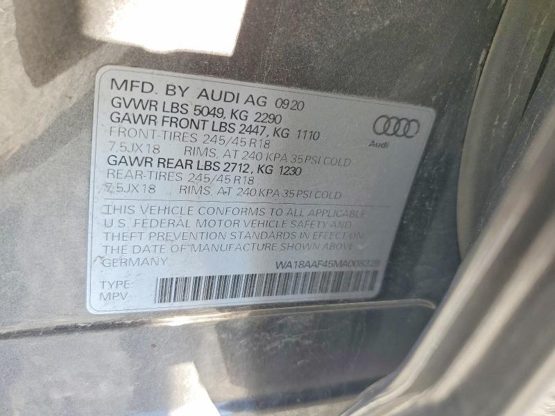 2021 Audi A4 Allroad მანქანა იყიდება აუქციონზე, vin: WA18AAF45MA008329, აუქციონის ნომერი: 65735156