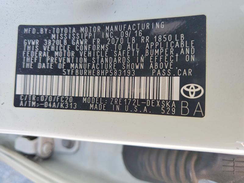 66136846 :رقم المزاد ، 5YFBURHE8HP583193 vin ، 2017 Toyota Corolla مزاد بيع