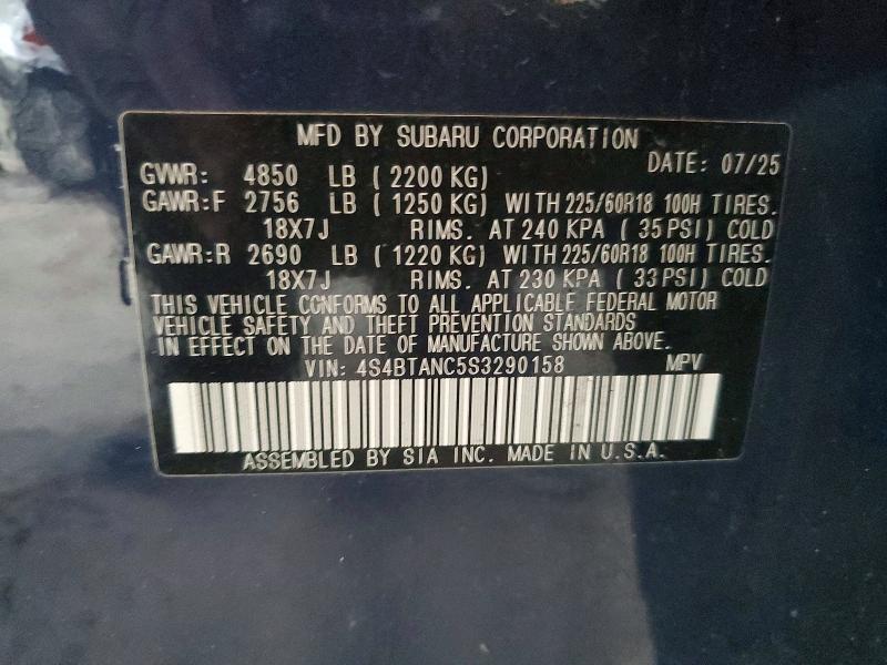 64229026 :رقم المزاد ، 4S4BTANC5S3290158 vin ، 2025 Subaru Outback مزاد بيع