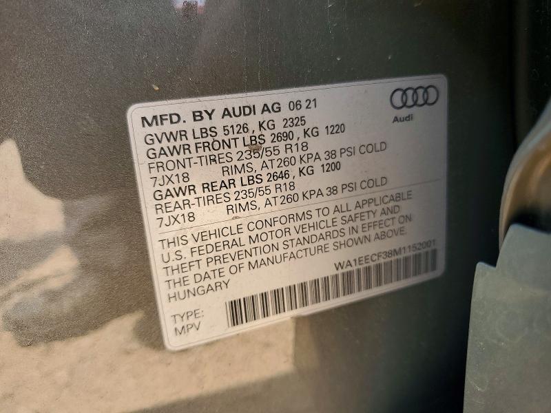 Aukcja sprzedaży 2021 Audi Q3, vin: WA1EECF38M1152001, numer aukcji: 65751616