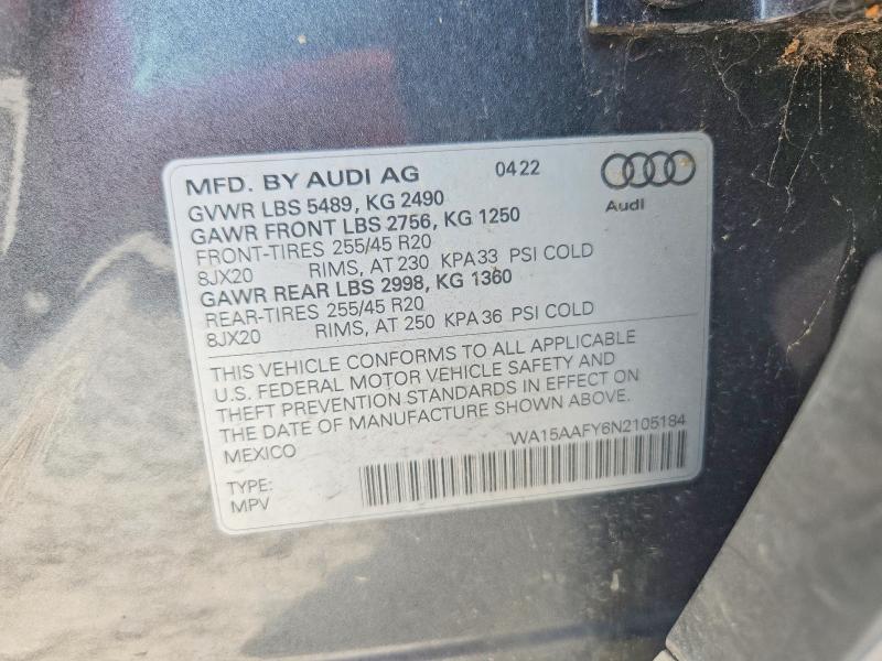 Aukcja sprzedaży 2022 Audi Q5, vin: WA15AAFY6N2105184, numer aukcji: 64638406