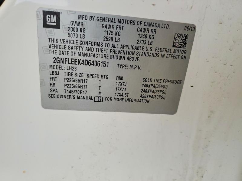 64931126 :رقم المزاد ، 2GNFLEEK4D6406151 vin ، 2013 Chevrolet Equinox مزاد بيع