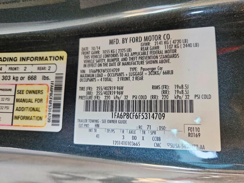 Продаж на аукціоні авто 2015 Ford Mustang, vin: 1FA6P8CF6F5314709, номер лоту: 64456716
