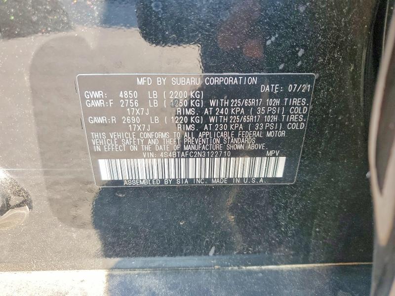 Продаж на аукціоні авто 2022 Subaru Outback, vin: 4S4BTAFC2N3122710, номер лоту: 66256916