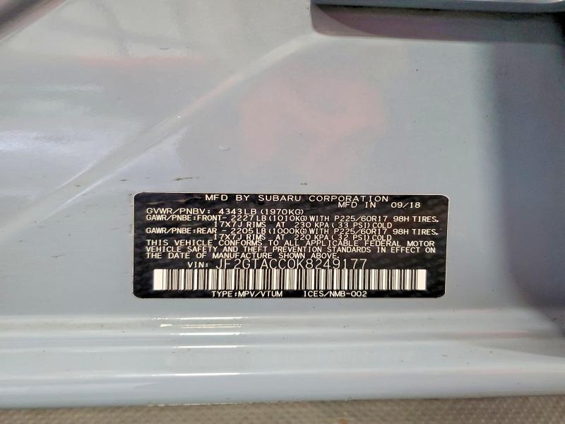 Aukcja sprzedaży 2019 Subaru Crosstrek, vin: JF2GTACC0K8249177, numer aukcji: 65728366