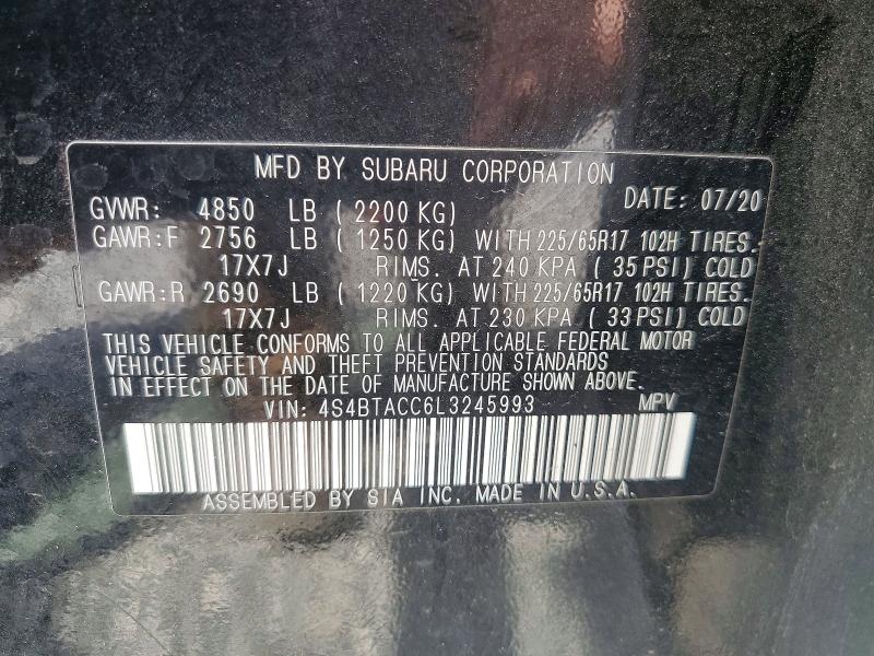 Aukcja sprzedaży 2020 Subaru Outback, vin: 4S4BTACC6L3245993, numer aukcji: 64443976