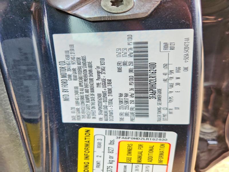 63935286 :رقم المزاد ، 3FA6P0HD2LR162400 vin ، 2020 Ford Fusion مزاد بيع
