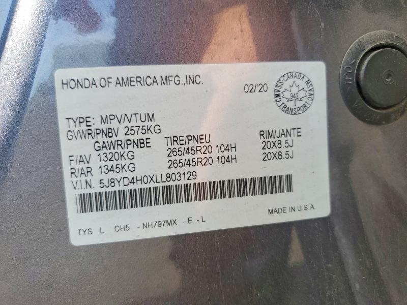 Aukcja sprzedaży 2020 Acura Mdx, vin: 5J8YD4H0XLL803129, numer aukcji: 65316496