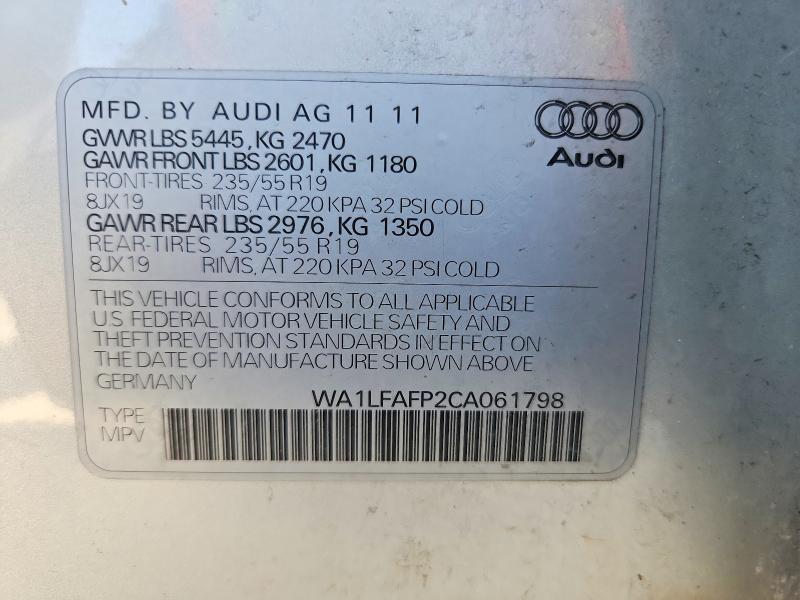 Продаж на аукціоні авто 2012 Audi Q5, vin: WA1LFAFP2CA061798, номер лоту: 63921436