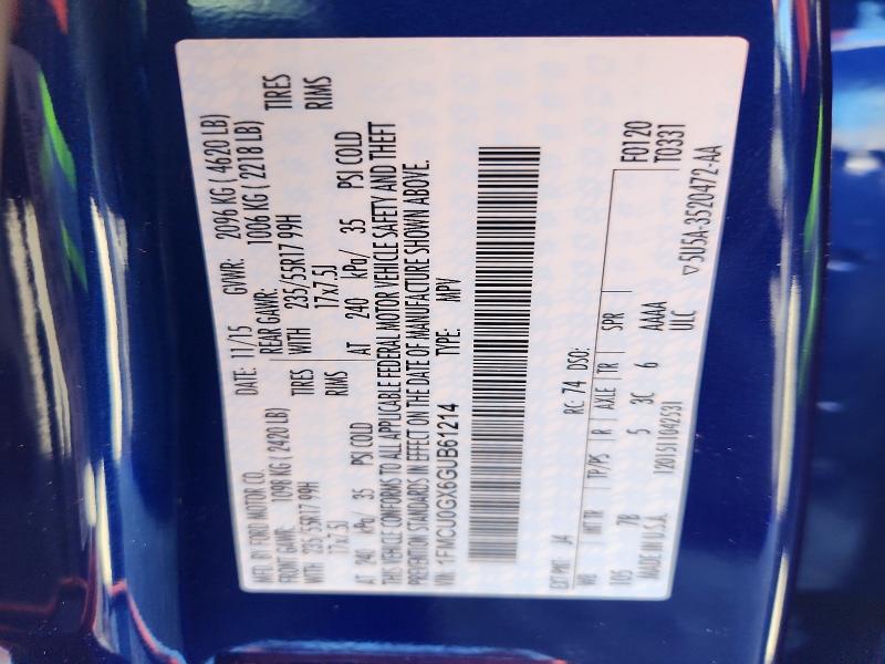 2016 Ford Escape მანქანა იყიდება აუქციონზე, vin: 1FMCU0GX6GUB61214, აუქციონის ნომერი: 66690216