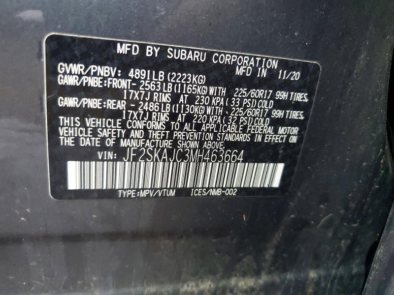 Aukcja sprzedaży 2021 Subaru Forester, vin: JF2SKAJC3MH463664, numer aukcji: 64122546