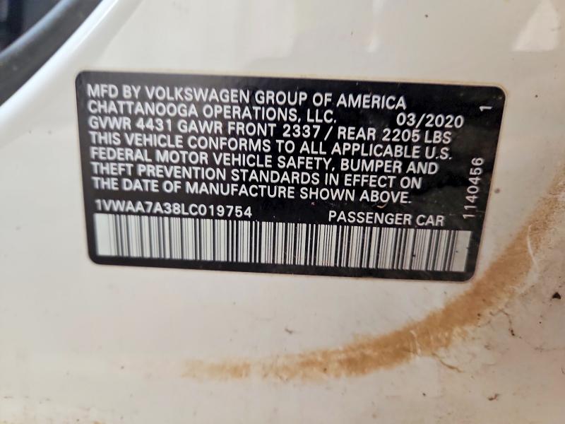 Aukcja sprzedaży 2020 Volkswagen Passat, vin: 1VWAA7A38LC019754, numer aukcji: 63342436