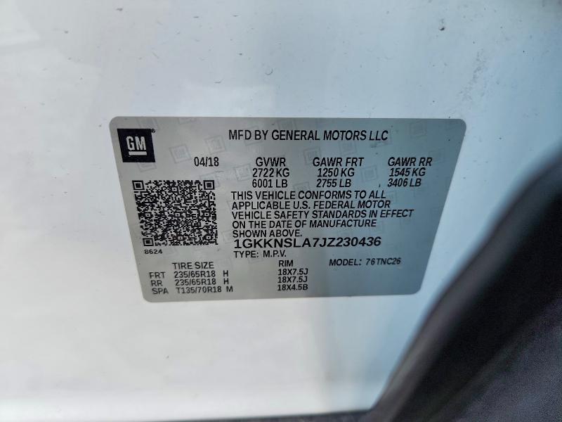 Aukcja sprzedaży 2018 Gmc Acadia, vin: 1GKKNSLA7JZ230436, numer aukcji: 65508316