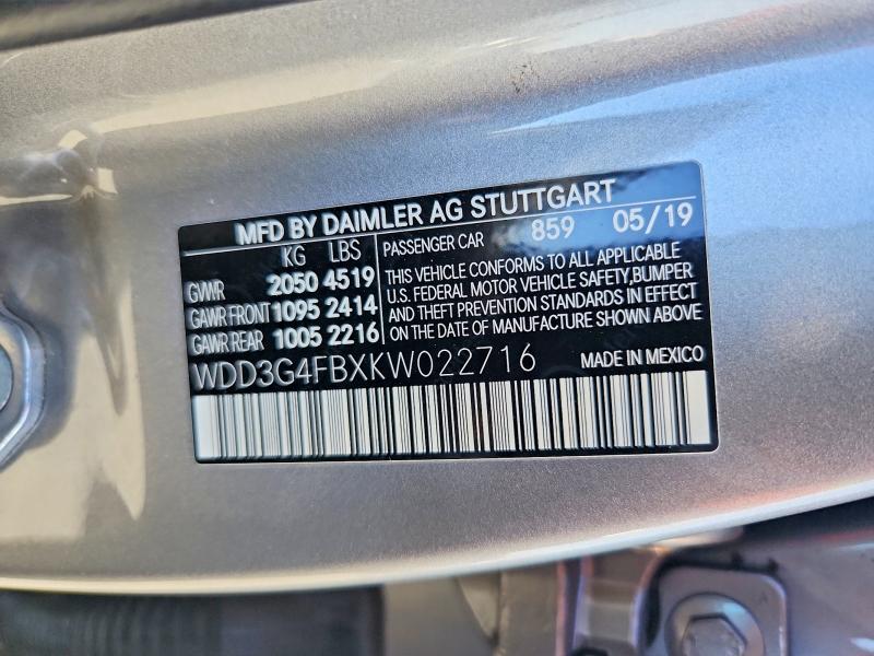 Продаж на аукціоні авто 2019 Mercedes-benz A, vin: WDD3G4FBXKW022716, номер лоту: 63516146