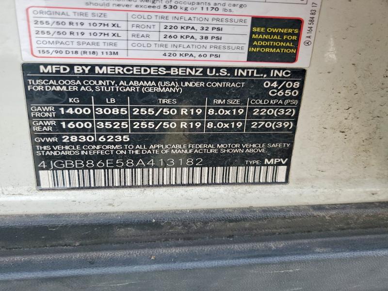 2008 Mercedes-benz Ml მანქანა იყიდება აუქციონზე, vin: 4JGBB86E58A413182, აუქციონის ნომერი: 66579106