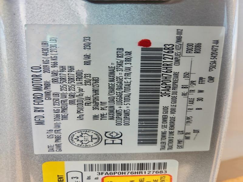 Aukcja sprzedaży 2017 Ford Fusion, vin: 3FA6P0H76HR127683, numer aukcji: 65300426