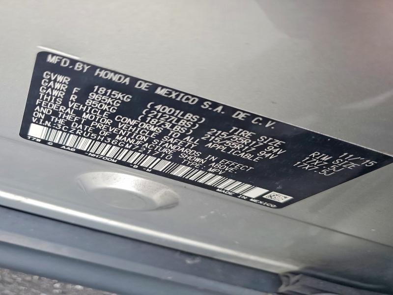 2016 Honda Hr-v მანქანა იყიდება აუქციონზე, vin: 3CZRU5H36GM721710, აუქციონის ნომერი: 66377506