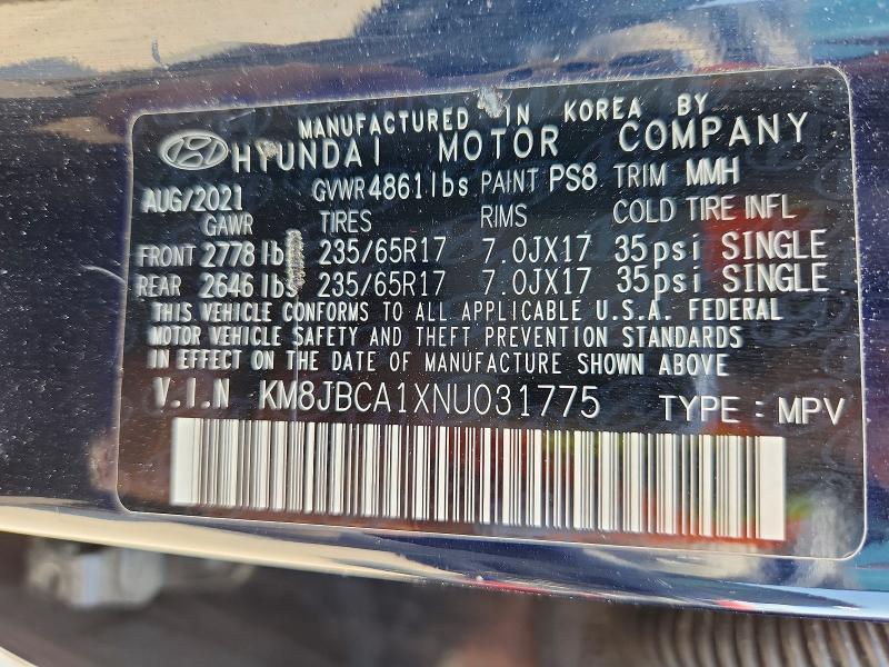 Продаж на аукціоні авто 2022 Hyundai Tucson, vin: KM8JBCA1XNU031775, номер лоту: 63641276
