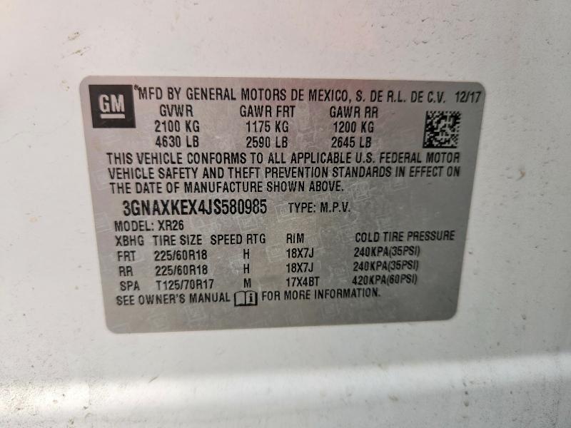 66537666 :رقم المزاد ، 3GNAXKEX4JS580985 vin ، 2018 Chevrolet Equinox مزاد بيع