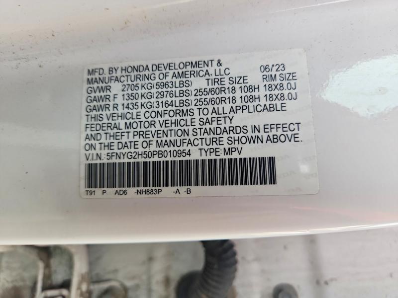 66970756 :رقم المزاد ، 5FNYG2H50PB010954 vin ، 2023 Honda Pilot مزاد بيع