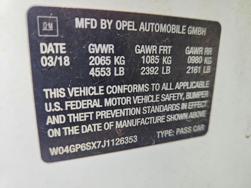 66439266 :رقم المزاد ، W04GP6SX7J1126353 vin ، 2018 Buick Regal مزاد بيع