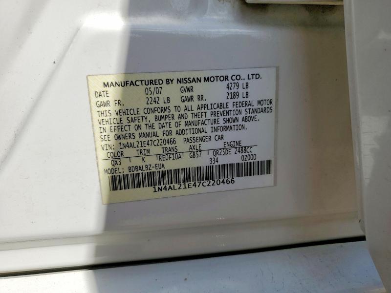 65629856 :رقم المزاد ، 1N4AL21E47C220466 vin ، 2007 Nissan Altima مزاد بيع