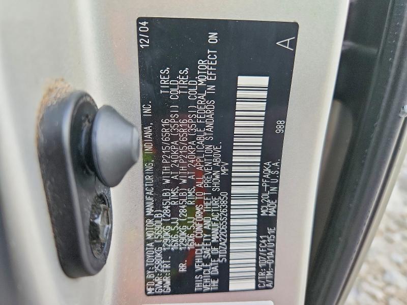 2005 Toyota Sienna მანქანა იყიდება აუქციონზე, vin: 5TDZA22C65S263850, აუქციონის ნომერი: 64083606