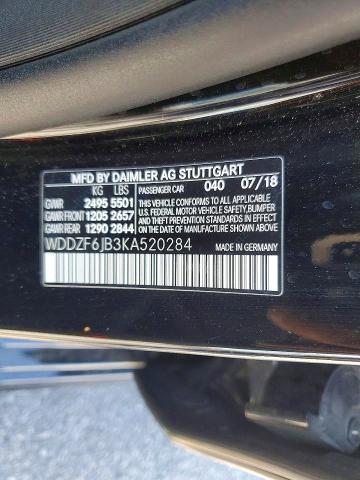 Aukcja sprzedaży 2019 Mercedes-benz E, vin: WDDZF6JB3KA520284, numer aukcji: 61902446