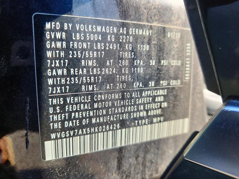 64728406 :رقم المزاد ، WVGSV7AX5HK026426 vin ، 2017 Volkswagen Tiguan مزاد بيع