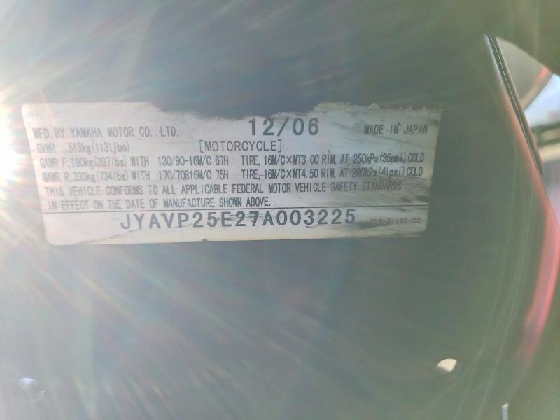 Продаж на аукціоні авто 2007 Yamaha Xvs1300, vin: JYAVP25E27A003225, номер лоту: 66972486