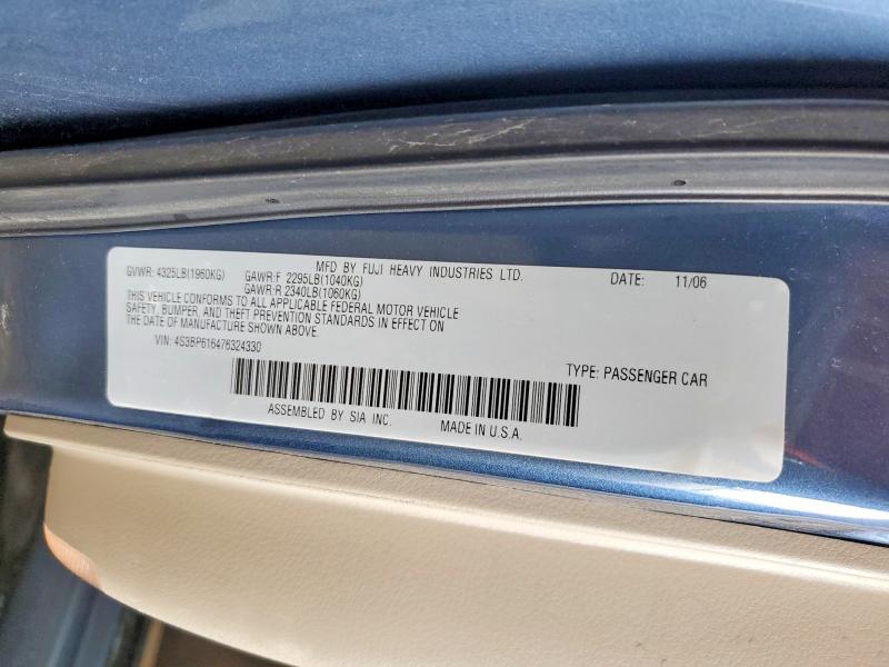2007 Subaru Legacy მანქანა იყიდება აუქციონზე, vin: 4S3BP616476324330, აუქციონის ნომერი: 63853986