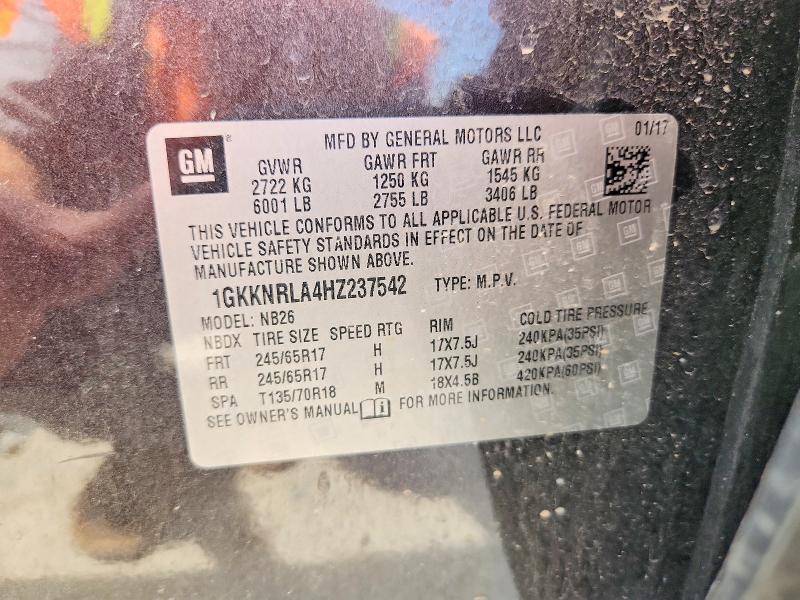 2017 Gmc Acadia მანქანა იყიდება აუქციონზე, vin: 1GKKNRLA4HZ237542, აუქციონის ნომერი: 65591506