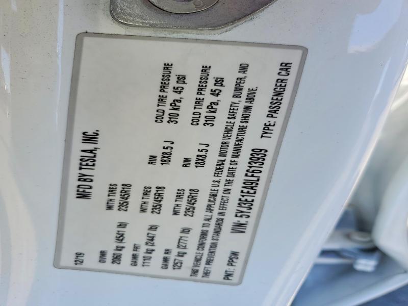2020 Tesla Model 3 მანქანა იყიდება აუქციონზე, vin: 5YJ3E1EA9LF613939, აუქციონის ნომერი: 64133516