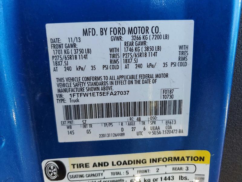Продажа на аукционе авто 2014 Ford F150, vin: 1FTFW1ET5EFA27037, номер лота: 66457376