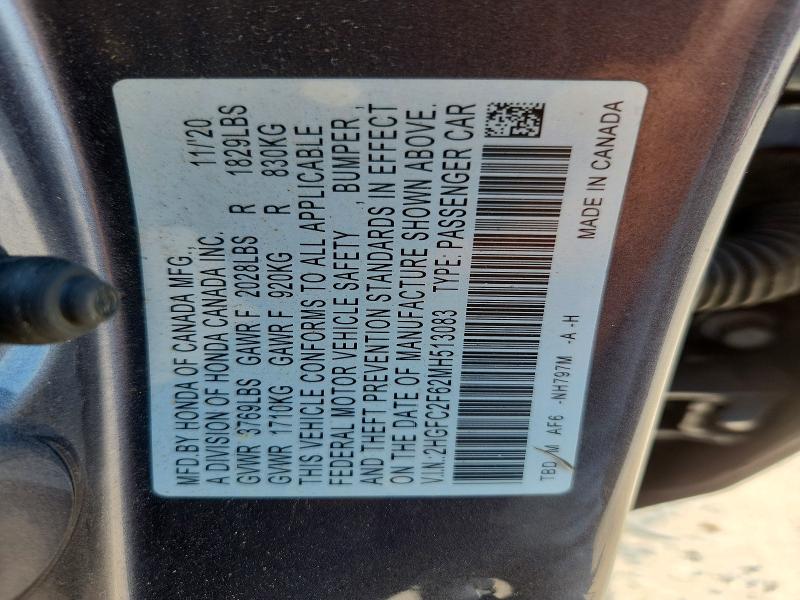Aukcja sprzedaży 2021 Honda Civic, vin: 2HGFC2F62MH513083, numer aukcji: 66397656