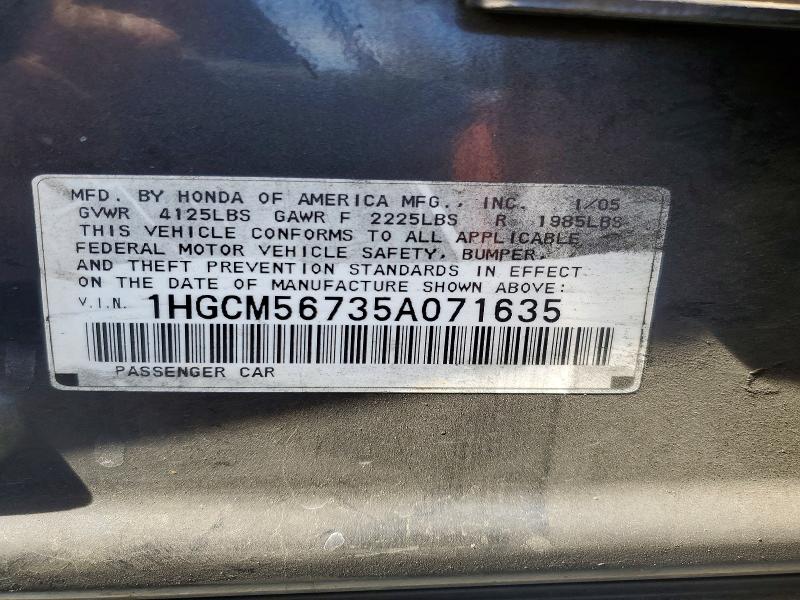 66354486 :رقم المزاد ، 1HGCM56735A071635 vin ، 2005 Honda Accord مزاد بيع