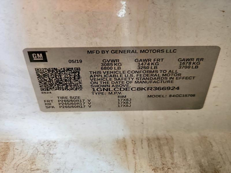 Продаж на аукціоні авто 2019 Chevrolet Tahoe, vin: 1GNLCDEC8KR366924, номер лоту: 70547776