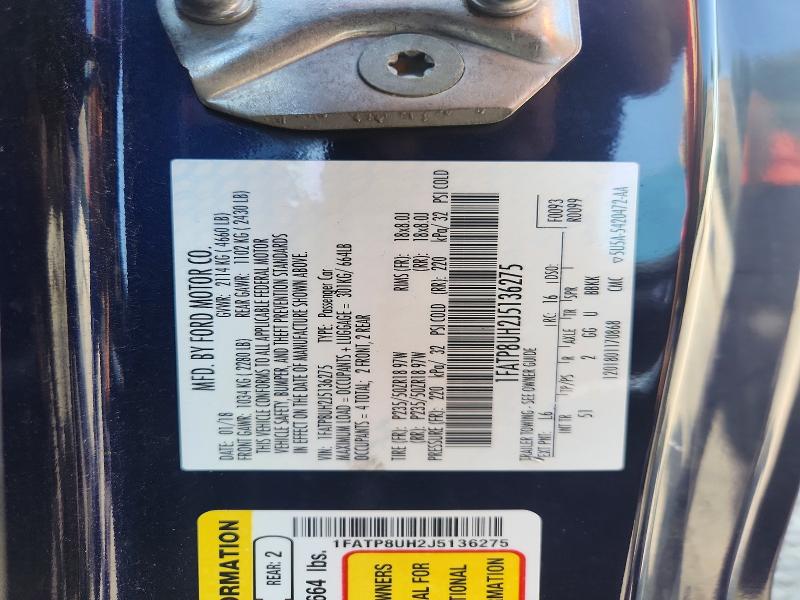 Продажа на аукционе авто 2018 Ford Mustang, vin: 1FATP8UH2J5136275, номер лота: 65451246